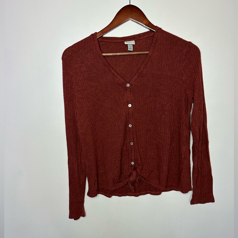 A New Day Cardigan Ribbed Button-Front - Dark Brown Orange